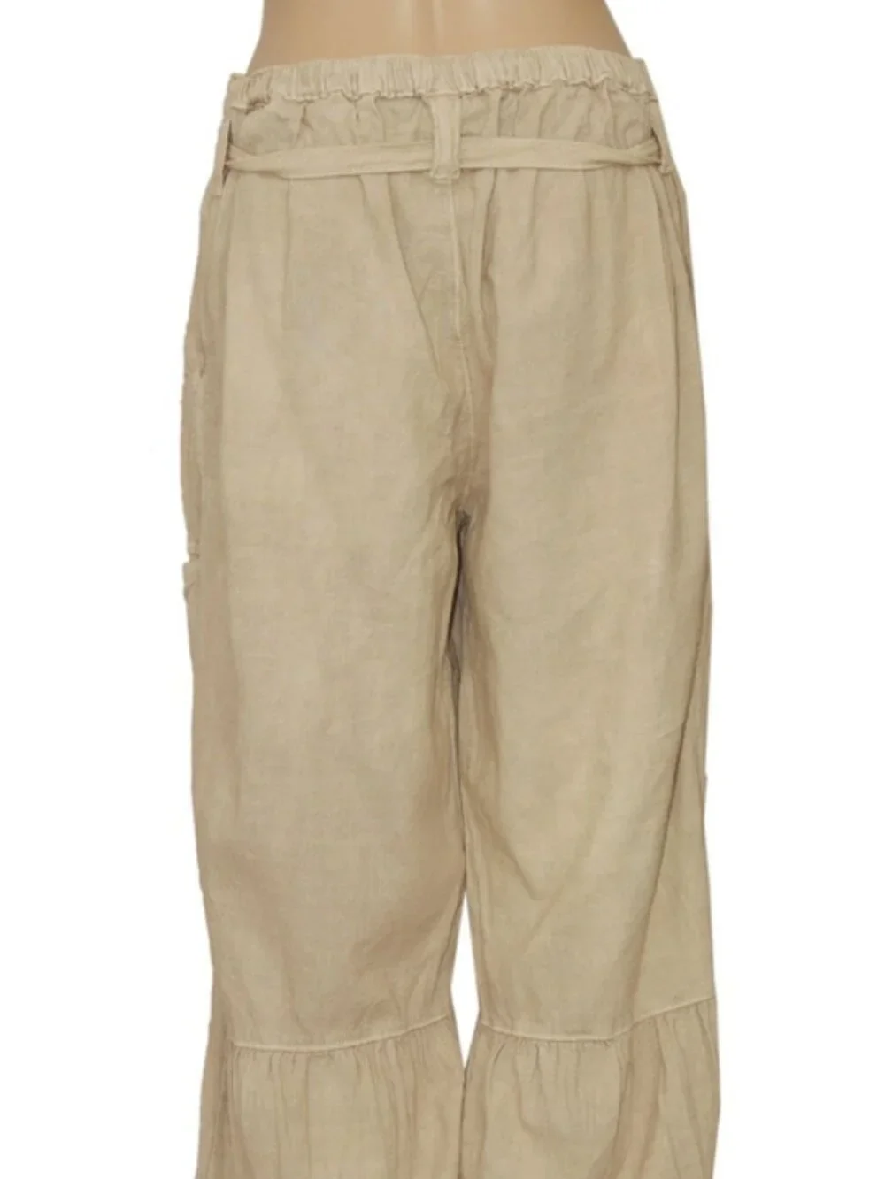 Free People Costa Linen Solid Pants Morning Oat Pull On Trousers Pocket XS